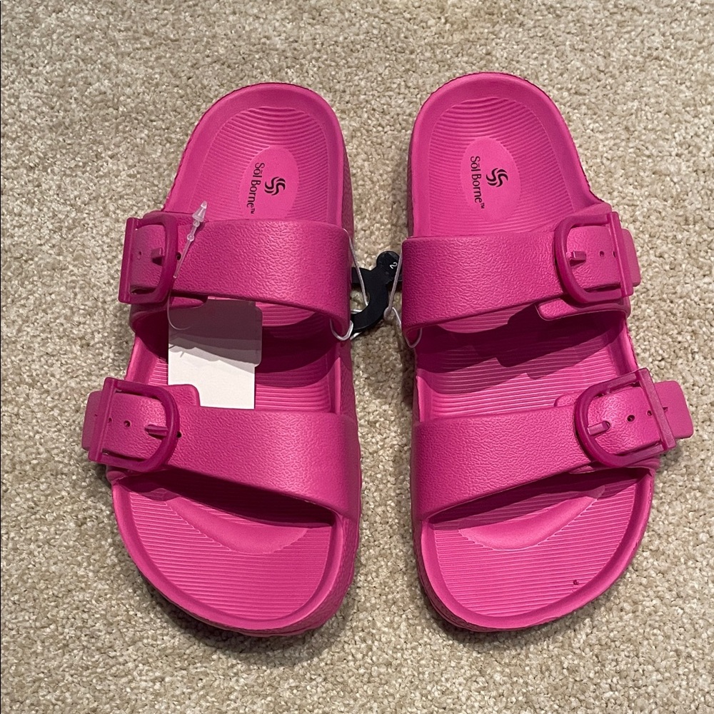 NWT! Sol Borne Pink Slide Sandals